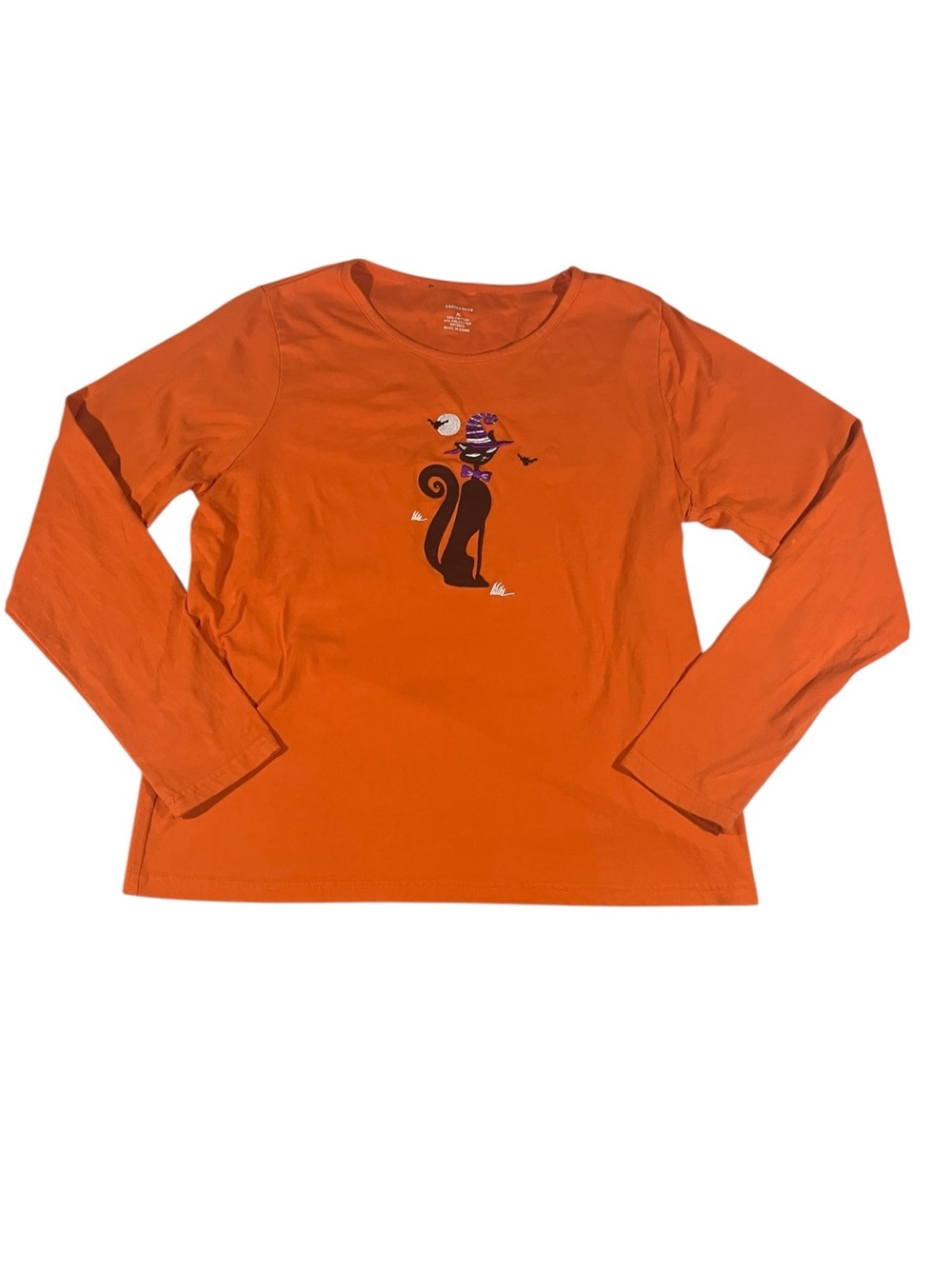Vintage Y2K Orange Halloween Black Cat Long Sleeve T Shirt XL Ladies Club